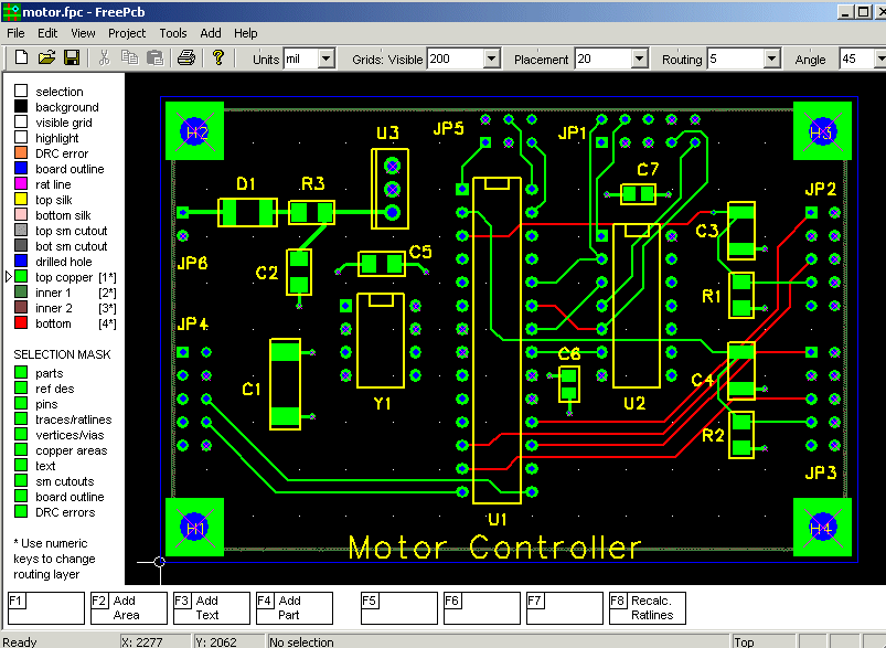 顯示多層 PCB 布局的免費 PCB 設(shè)計工具界面的屏幕截圖。